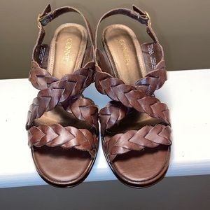 Brown strappy braided heel